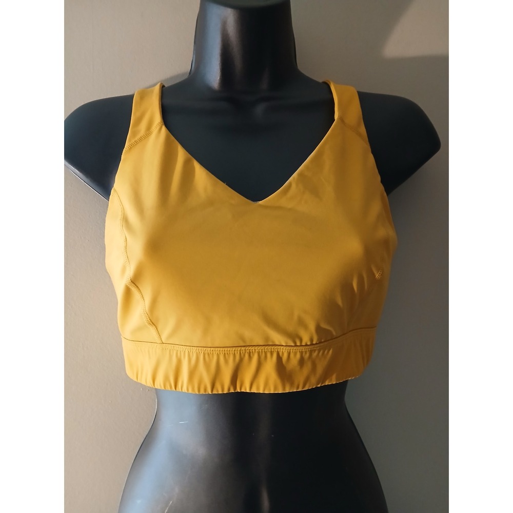 Outdoor Voices Doing Things Sports Bra Yellow V-Neck Logo Straps‎ S/M D-Cup